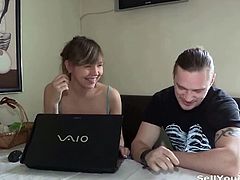 These two horny couples always wanted cash and sex. They accepted offer from random guy in the internet and got invited into her pad. Next big happened is these two having fun with the perky titted blondie.
