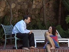 Horny and busty Gianna Michaels get fucked hard near the pool by big cock.