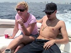 A curvy blonde gives a blowjob and a handjob to some guy on a yacht. Then Cameron takes off clothes and gets fucked in a cowgirl position.
