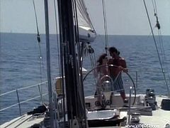 Now look at this love story! Curly haired babe and her man seal away on the yacht and have so much fun out there. They are in fucking hay!