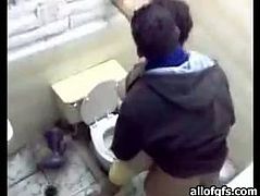 Attractive curvy brunette is so horny that she agrees to be fucked in the toilet doggystyle. Have a look at this chick in The Indian Porn sex clip.