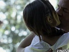 Liona Levi takes a walk through the park with her new lover. She treats him with a blowjob. Things develop fast into deep pussy pounding and swollen cumshot.