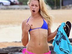 Melody and Lena Hawaii are delightful FTV models. They have fun on a beach. Then these beauties take off bikinis walks naked. They love to do this very much.