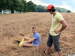 These two gay studs commune with nature when they get naked and fuck like a couple of wild men in the middle of a field.
