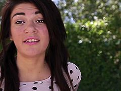 Brunette bitch Rissa Maxxx looks super cute in her white summer dress. Babe gets naked exposing her tattoos and kneels down in order to suck her friend's massive dick.