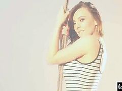 Watch this busty pornstar Lauren Wood, posing and teasing in her stripped bodysuit, while playing with a rope. She meanz business. She knows what you like and today is your day. Hear the music as this bitch works her body to arouse the desires inside, while she plays and strips. Enjoy!