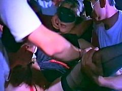 Dirty and horny bitch posed on table and enjoyed getting her hot pussy and sweet nipples touched greedily by several kinky studs...Look at that dirty orgy fuck in The Classic Porn sex clip!