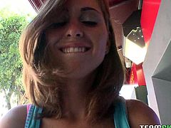 Riley Reed is a sweet girl. She goes in a public toilet to suck cock, but she doesn't continue there. She gets fucked in a more comfortable place and jizzed.