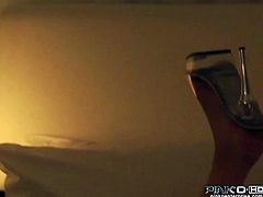 Curly haired filthy woman with big tits lies in her bed and fucks her thirsting pussy with fancy dildo. Just watch that hot solo in Pinko HD sex video!