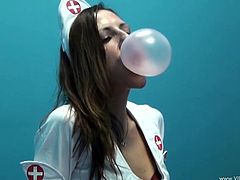 Check out this solo scene where Marie Madison wears a sexy nurse outfit while chewing and playing with her gum as you imagine that thinks she could do with your cock.