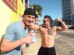 A hot, gay guy with dark hair and a fantastic body enjoys a hardcore, doggy style fuck. Hear him scream with pleasure right now!