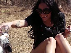 Take a nice look at this long haired brunette, with natural gazongas wearing a pretty bra, while she takes her clothes off in a solo model video.