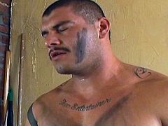 Bodybuilders stud are having incredible rough male on male sex in the bathroom as boy gives deep throat to his dilf and finally  muscle boy receives monster cock in his horny crotch