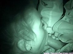 Nightvision POV video of a sexy amateur girl giving her man some amazing head late at night as they relax in bed before sleeping.