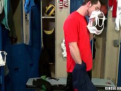 Jockstrap sniffing solo guy in locker room