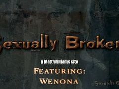 Wenona is tied up with her body upside down. A fucking machine is screwing her cunt continuously and her master is fucking her throat at the same time, chocking her.