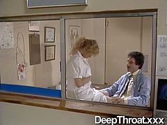 Hot tempered busty nurse gets her wet hairy pussy eaten