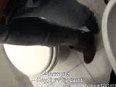Huge party with beautiful Czech girls all over. Horny dude stalking over a bunch of babes has the urge to pee and got himself one hottie who is willing to fuck quick for cash.
