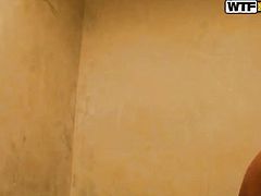 Brunette is too horny to stop sucking her mans erect ram rod