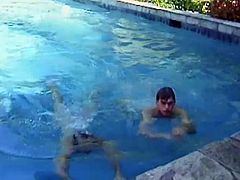 During a fun afternoon poolside, these two guys fuck like crazy, cum then jump into the pool and swim around while still naked.
