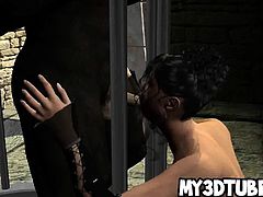 3D brunette sucks cock and gets fucked by a werewolf