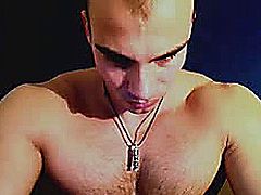 Muscular guy in red brief possing in front of his webcam to show his muscular while massaging his cock. He put down his brief and started masturbate his huge dick.