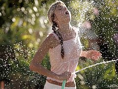 We can clearly say that Gina doesn't need a hose and water to get wet but today she wants to have some good old clean fun! The superb teen plays with a hose and gets soaking wet so she looses her clothes and continues the fun. That's fucking hot, a soaking wet naked babe that wants to have fun!
