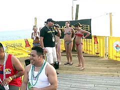 Hot bikini babes show off sexy and wild body in public seduction