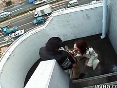 Do you like amateur sex tapes with horny Asian girls? Kyoka welcomes her boyfriend in a more than warmly manner. Under the white coat, the slutty babe is completely naked. After passionately kissing, the couple looks for a more private outdoor place. Click to see Kyoka down on her knees sucking dick!