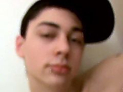 Skater boy, Noah finds a corner to get naked in and jerk off his big, young cock