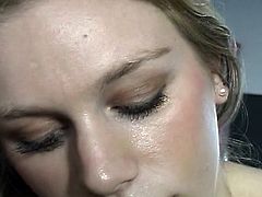 Watch this makeout session with a blonde babe start on the stairway and end with a hardcore fuck job on the couch in this free tube video.