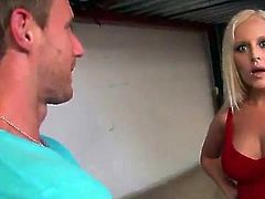 Blonde MILF around huge juggs toys And shaggs in A Garage