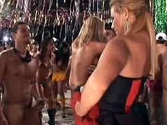 Sexy samba dancers are going wild and horny on this Brazilian sex party as they got naked together with muscular guys and started sucking their big hard dicks.