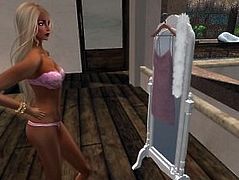 Venicie devant le mirroir en lingerie rose