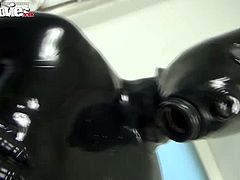 Fun Movies brings you very intense free porn video where you can see how this naughty babe in latex suit dildos a hot blonde's sweet cunt into a massive orgasm.
