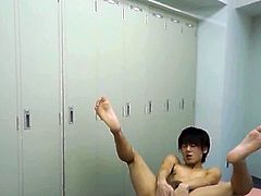 Checkout this cute smooth slim Japanese teen twink in this hot solo video.See how he gets naked in the locker room for jerking off his cock while fingering his tight asshole.