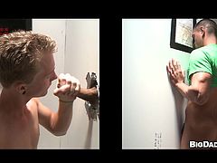 This is a hardcore gay gloryhole scene with two hot studs sucking huge dicks for a hot and wild blowjob with a hot cumshot load.