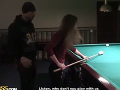 Pickup Fuck brings you a hell of a free porn video where you can see how this brunette slut sucks cock at the pool table while assuming very naughty positions.