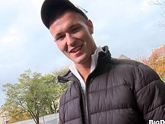 Pleasing gay in jeans giving her horny gentleman blowjob before getting her tight asshole smashed hardcore doggystyle outdoor