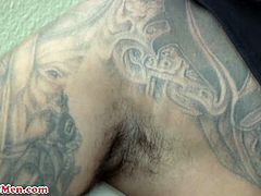 Watch this amateur Latino straight dude with tattooed hung body.See how this gangster latino dude strips off his clothes and show his hard cock on camera while jerking off nicely.