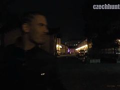 Czech Hunter brings you a hell of a free porn video where you can see how this Czech stud sucks a hard cock in the street while assuming very naughty positions.