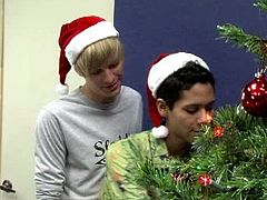 This scene was filmed in front of a live studio audience. Felix and Liam swap presents in this hot bareback video. They start with some sensual kissing moving in for some hot sucking action, blowing each other off under the Christmas tree before doing the dirty bareback fuck under the mistletoe, with some hot cum in ass!