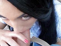 Sexy black haired Czech girl Suzy Fox facialed for money
