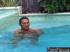 Muscle Latino, Rico, Naked by the pool