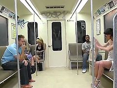 Sexy MILF brunette Violet is a slutty woman who loves having risky sex on a train. Lady in white dress bares her big boobs for a start. Passionate Violet takes dick from behind after ass licking!