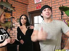Brunette chachita with massive jugs and bald snatch wants mans fuck stick to fuck her mouth