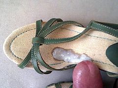 Cum on green sandals