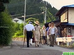 Mature japanese fucked in group in a barn