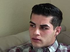 See this Latino getting naked for the first time in front of camera and he does it with style as he was laying chill on his couch and jerking it off slow to faster making him explode.