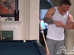 Zeb Atlas was playing pool with a friend of his. He lost, so Zeb won some privileges over his tight ass hole and warm throat. He used his ass hole the most.